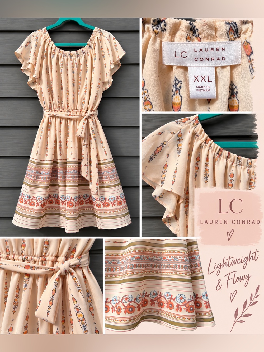 LC Lauren Conrad Printed Flutter Sleeve Dress 
XXL Boho Belted